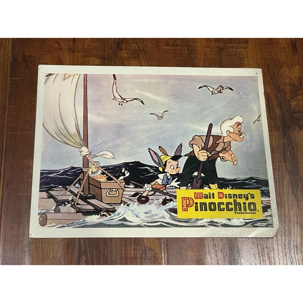 Rare 1940 Disney PINOCCHIO Cleo Figaro Geppetto Technicolor 8x10” Lobby Card